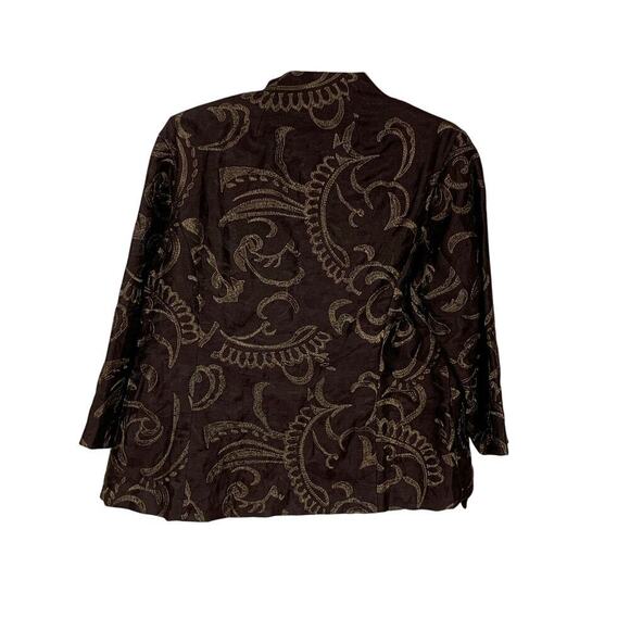 Chico's Dark Brown Linen Blend  Jacket w Metallic Embroidery  Size 2  L /12 - Picture 2 of 7